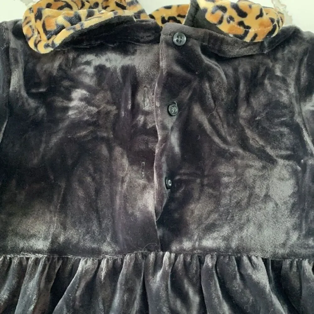 OshKosh BGosh Baby Girls Black Leopard Velvet Long Sleeve Formal Dress Size 18M